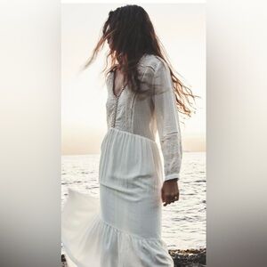 Zara NWT Embroidered Maxi Dress Resort Wear Beachy Small